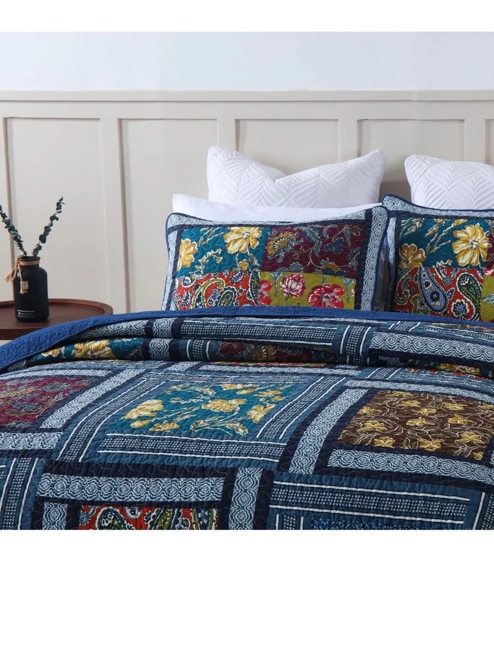 Secgo Queen Comforter Set for Bed - 100% Cotton Quilts Queen Size, Burgundy